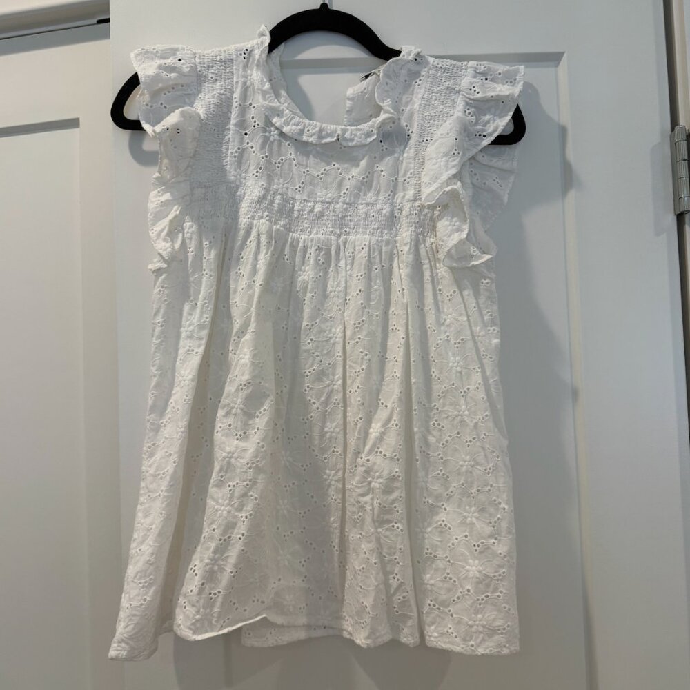 Another Love White Eyelet Flutter Sleeve Top – XS